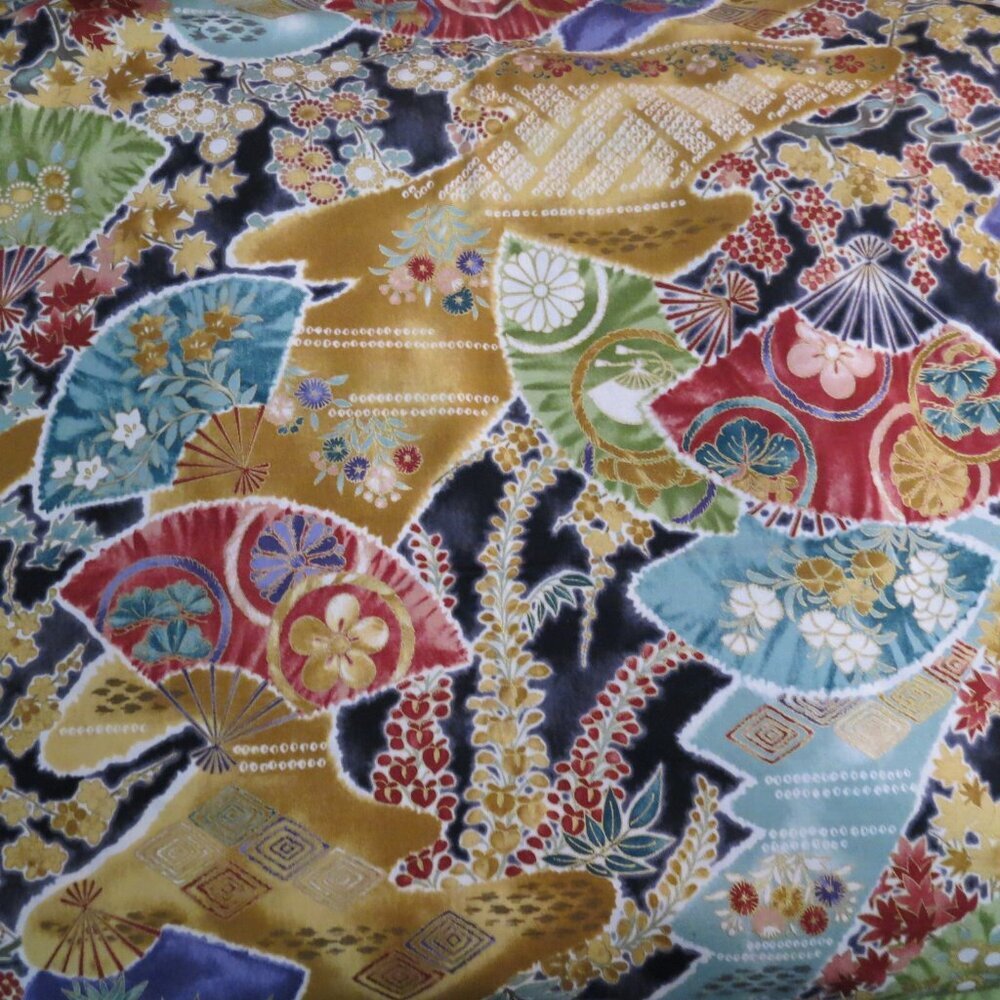 Cotton Quilt Fabric 2 yards Asian Fan Floral Wind Symphony Yuko Hasegawa